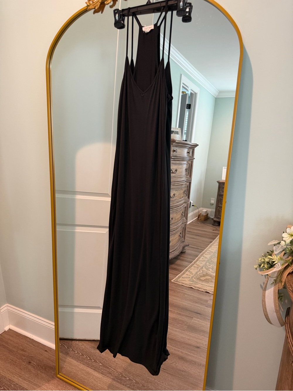 Women's Black Maxi Slip Dress with Strappy Back